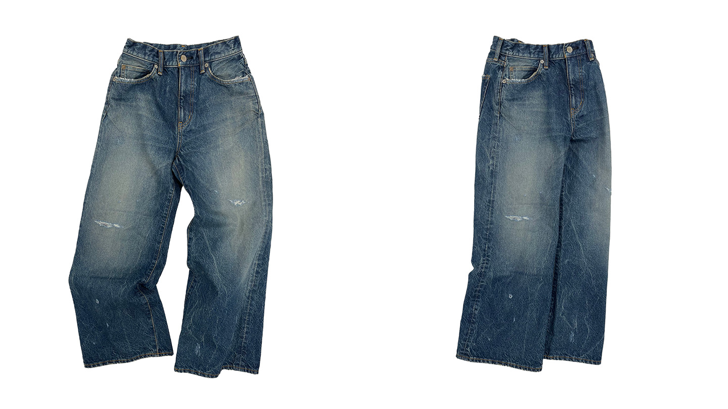 ビンテージ加工　シワ加工　バギージーンズ (WOMENS)
